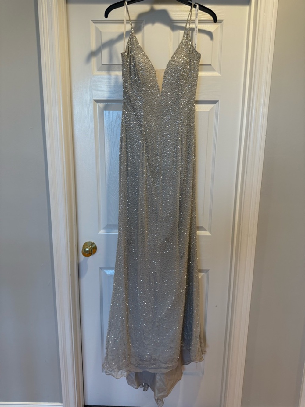 Sherri Hill silver beaded gown